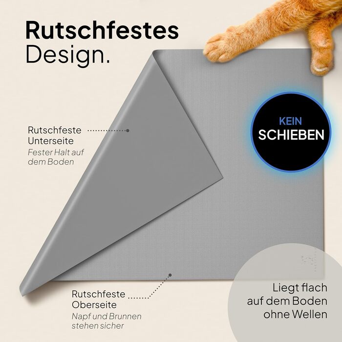 Підкладка під миску для кота Pretty PAW® 60x40 см - аксесуар для фонтану та миски Pretty Paw | неслизька та водонепроникна кормушка, захист підлоги для котів, миски для води та їжі (Сірий, Екстра Широка)