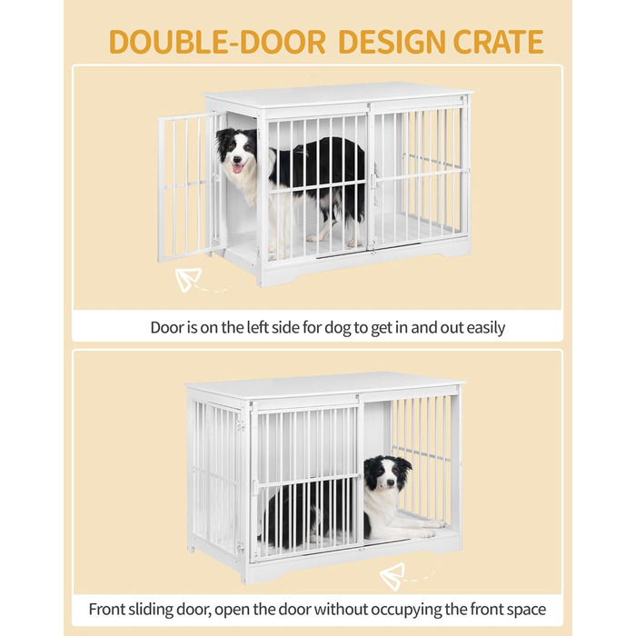 Клітка для собак Hzuaneri, 110 см, з 2 дверцятами, сучасний дизайн, для собак маленьких, середніх та великих (до 100 кг), білий колір, DFC84413W