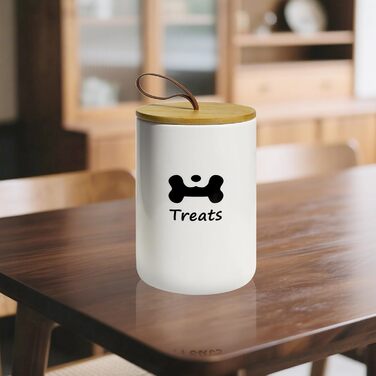 Керамiчний контейнер для ласощів для собак, 7.7'x5', білий, з кришкою