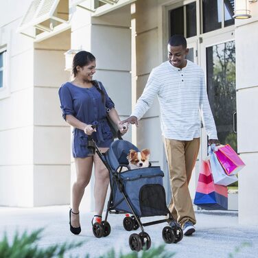 Візок для тварин Wedyvko, переносна модель для собак та котів до 15 кг (темно-зелений, морський блакитний)