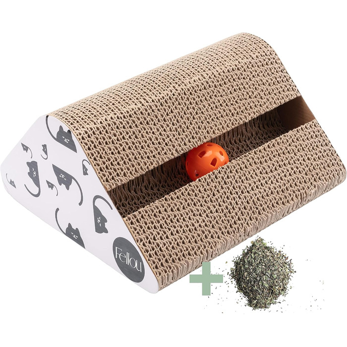 Іграшка для котів Fellou з дзвіночком та котячою м'ятою, когтеточка-панель з антиковзкими ніжками та котячою м'ятою, іграшка-трикутник для котів (2 м'ячики)