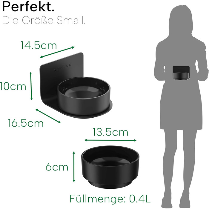 Миска для котів та собак DRAIAX ElegantFeed S: керамічна, піднята, для настінної установки, чорна