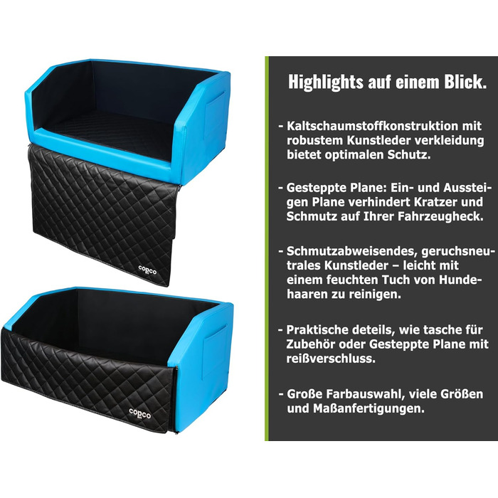 Лежанка для собак у багажник CopcoPet: 70x55x38 см, штучна шкіра, захист багажника, водовідштовхувальна, стійка до подряпин, з захисним покриттям, антиковзаюча, міцна, для подорожей (Блакитний/Сірий, 100x70 см з системою ременів)