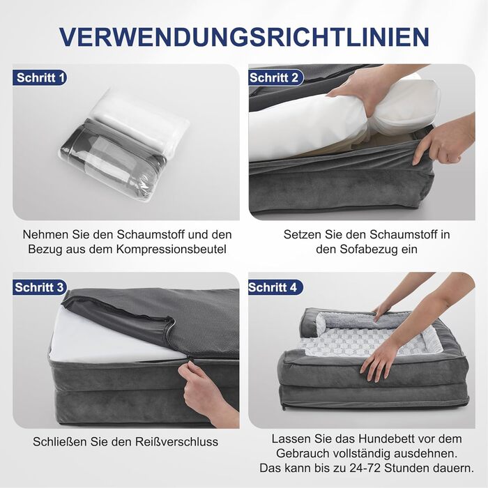 Ортопедичне ліжко для собак Pawk, великі та середні породи, з піною з пам'яті, миється, знімний антиковзний коврик, 89x64x17 см