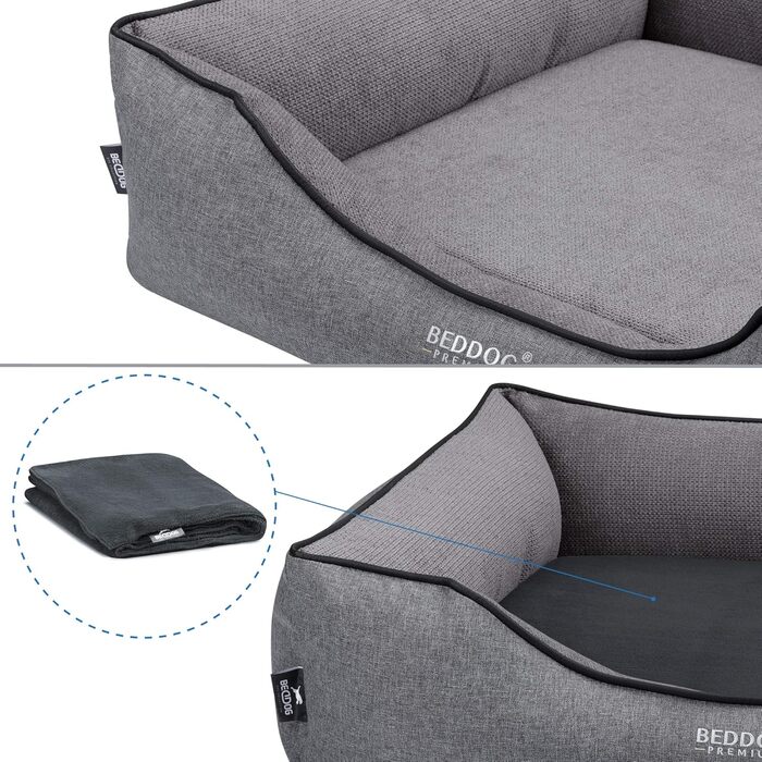 Преміум ортопедичне ліжко для собак BedDog Clara, м'яке ліжко-кімнатна подушка знімним чохлом, ковдра в подарунок - Rock (сірий) L 110 x B 75 x H 25 см ROCK (сірий)