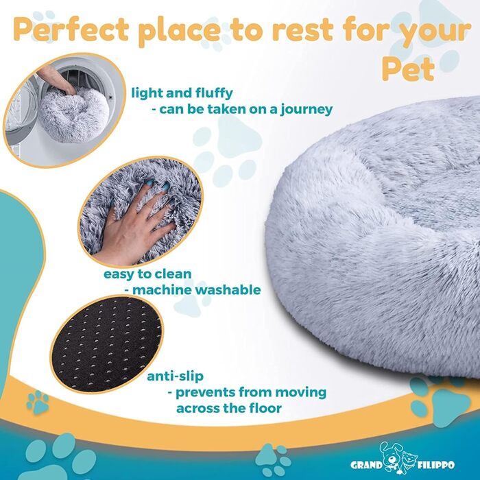 Кругле ліжко для собак та котів, 50 см, бежеве. М'яке, ручної роботи, миється. Ідеальне для дому.