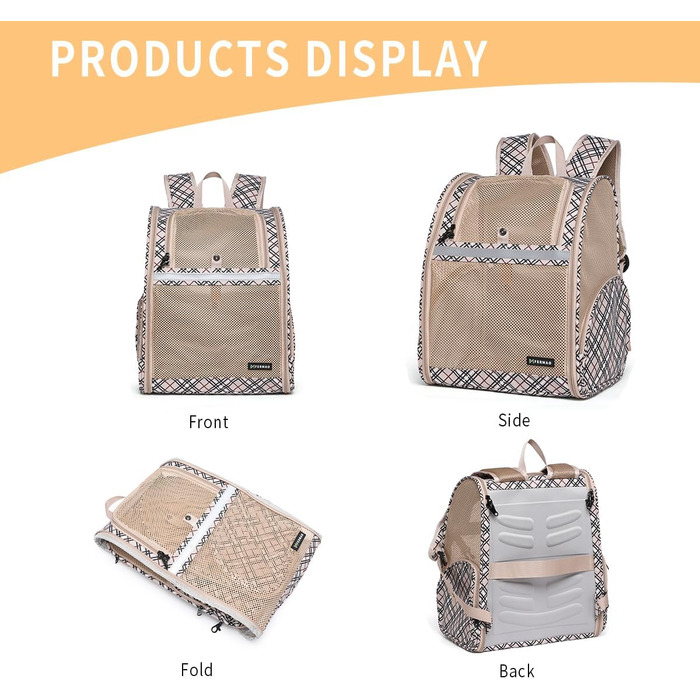 Рюкзак-переноска для собак і котів, дихаючий сітчастий рюкзак, складний, портативний, для подорожей, кемпінгу, до ветеринара, до 6,8 кг (Хакі)