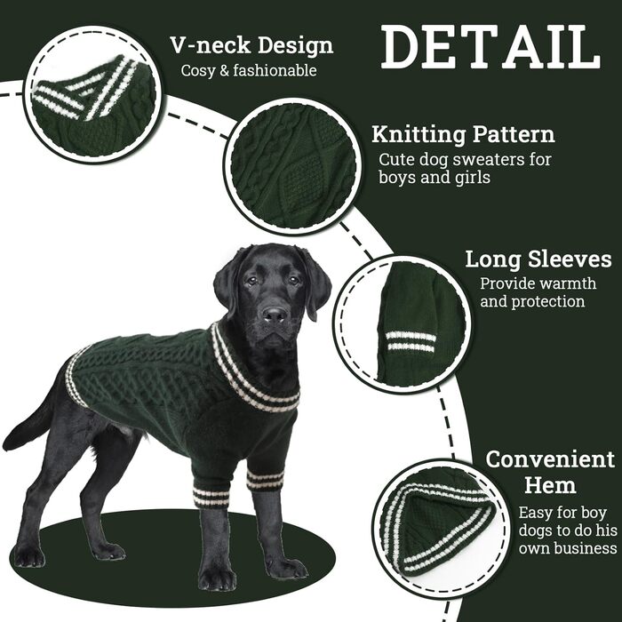 Теплий в'язаний пуловер для собак великих порід (XL, зелений) - Французький бульдог, Лабрадор, Німецька вівчарка