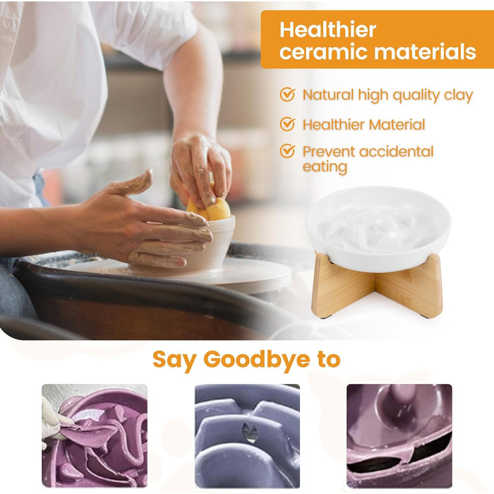 Миска для котів Happy Hachi з підняттям, керамічна, для повільного годування, протиковзаюча, для котів та маленьких собак (зелена)