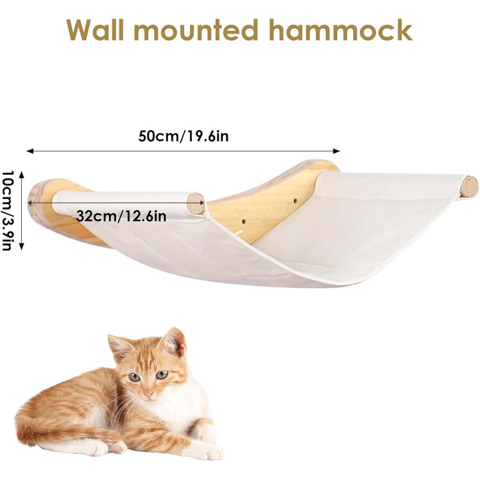 Ліжко для кота на стіну, гамак для кота на стіну, стійке ліжко-гамак для кота до 12 кг, ідеальне для лазіння та відпочинку (Бежевий)