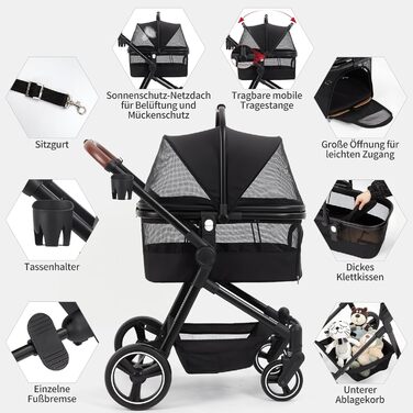 Візок для собак Zstar Hundewagen - чорний, для 2 маленьких тварин (до 15 кг), знімні сумки