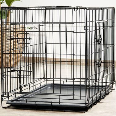 Складана переносна собача будка Zooprinz з міцної сталі – клітка для собак з 2 дверцятами, піддон, ручка для транспортування, 4 розміри (122 x 74,5 x 80,5 см)