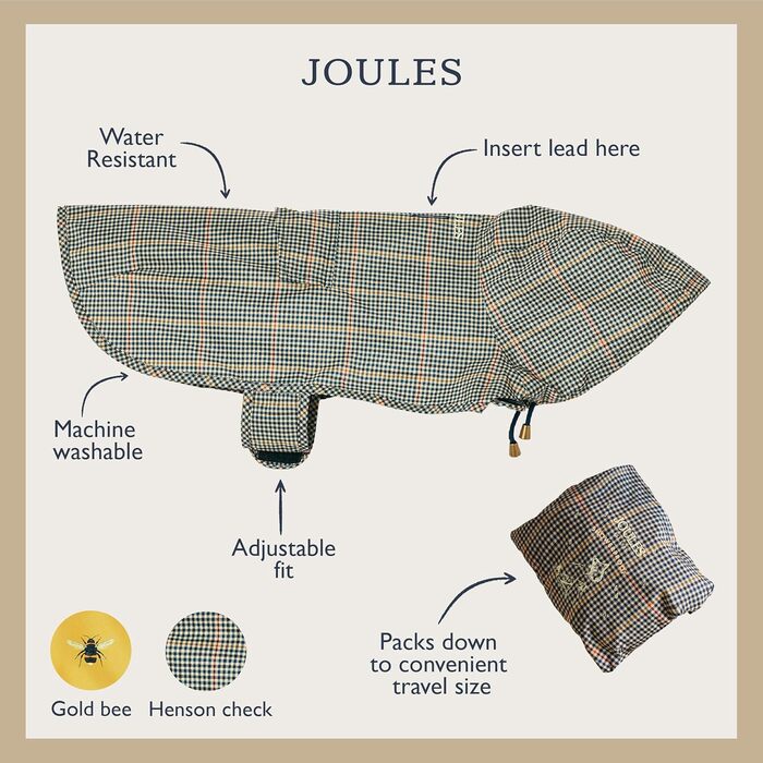 Водонепроникний дощовик для собак Rosewood x Joules Henson Check, маленький, легкий, з можливістю прання