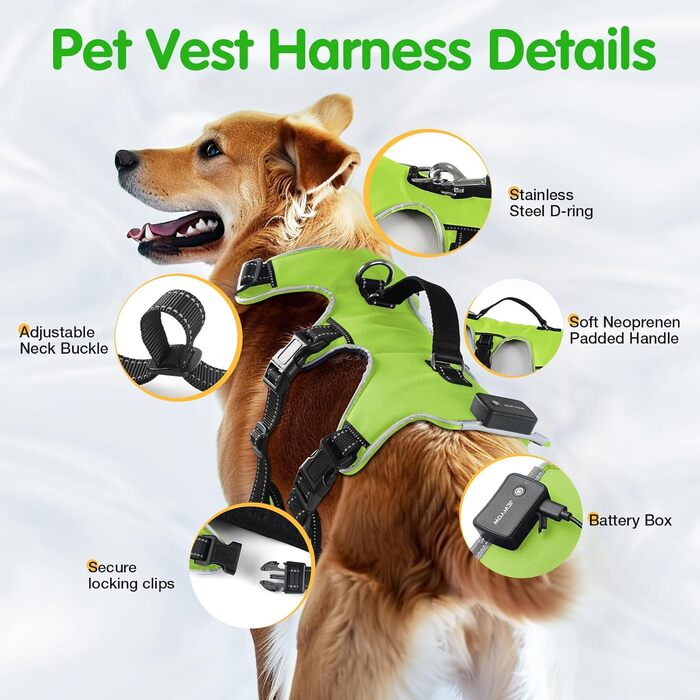 Світловідбиваючий нашийник для собак з LED, перезаряджуваний, м'який, водонепроникний, 3 режими, зелений, розмір M