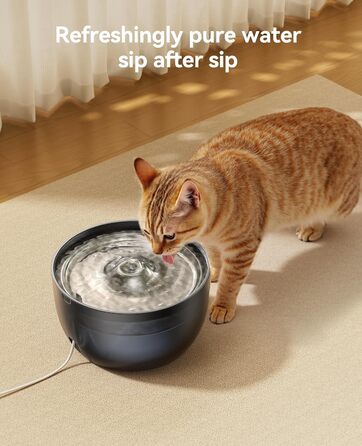 Фонтанчик для котів FEELNEEDY 3L з фільтром з активованого вугілля, миска з нержавіючої сталі, прозорий резервуар для води, чорний колір, аксесуари (6 фільтрів + 6 губок)