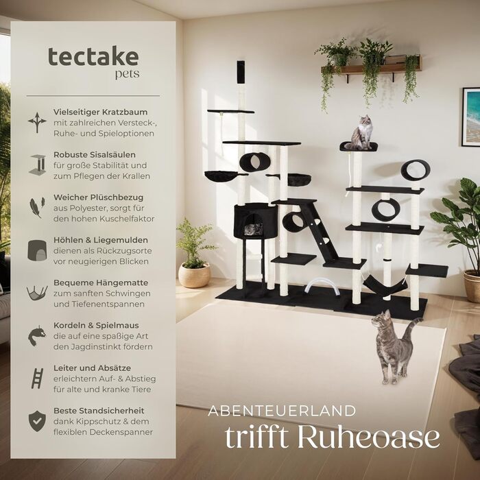 Драбина-кіготь Tectake Snooky | Ігровий центр для котів з багатоярусною драбиною та оглядовими платформами (сірий, чорний)