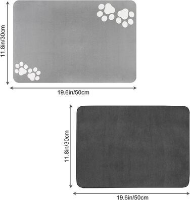 Підкладка під миску для собак та котів, неслизька, сіра, 40x60 см. Швидковисихаюча, легко миється. Підходить для собак та котів.