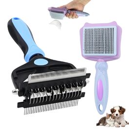 Набір гребінців для котів та собак 3 в 1, для видалення підшерстка, шерсті та розплутування, з масажною насадкою, підходить для довгошерстих та короткошерстих тварин