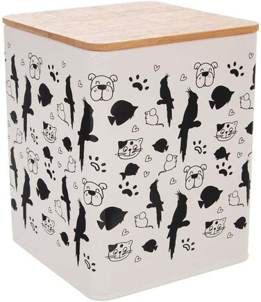 Контейнер для корму Orion Group з бамбуковим кришками - металевий для собак та котів, 14x14x17 см