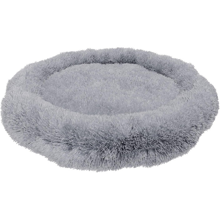 Ляжка для собак Benno® Balu, 70x70x16 см, сіра, кругла, з плюшем, з полипропиленовою начинкою, миється, з неслизьким дном, з іграшкою-кісткою