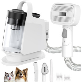 Машинка для стрижки собак зі вбудованим пилососом, 13000Pa, тиха, для собак та котів, 7 насадок, контейнер для сміття 2L
