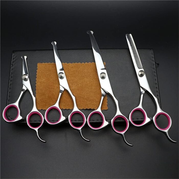 Набір професійних ножиць для грумінгу собак та котів, 4.5-6.5 дюймів, з безпечними закругленими кінцями, рожевого кольору