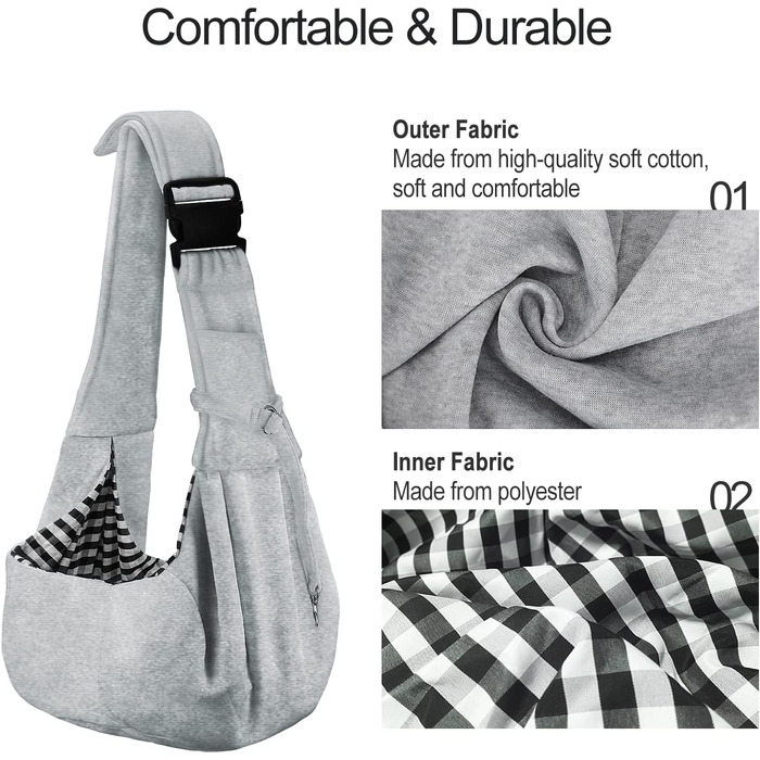 PetLoft Сумка-переноска для собак, реверсивна, регульована, крос-боді, з отвором для повідка, сіра