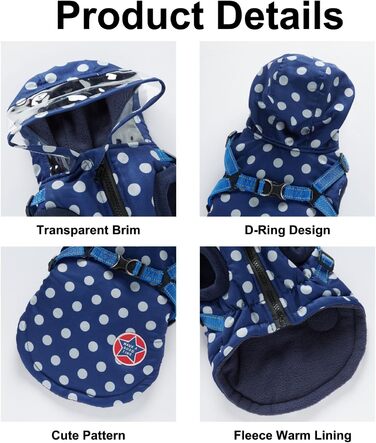 Зимовий теплий пуховик для собак з протекторними отворами, вітронепроникна куртка для холодної погоди, бавовна, костюм для цуценят, маленьких та середніх собак, розмір XL (2XL: Обхват грудей:55см/21.6 дюймів, Стиль 2: Синій горошок)