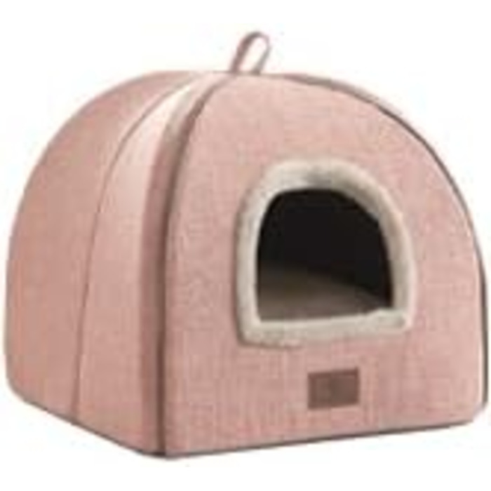 Квіткове ліжко-будиночок для котів, м'яке та тепле, рожеве, 44х44х44 см