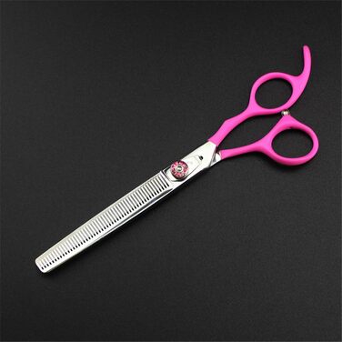Набір ножиць для собак 7,0' 6 в 1: прямі, вигнуті, фінішна ножиця, пінцет та гребінець з нержавіючої сталі, рожевий (36 зубців)