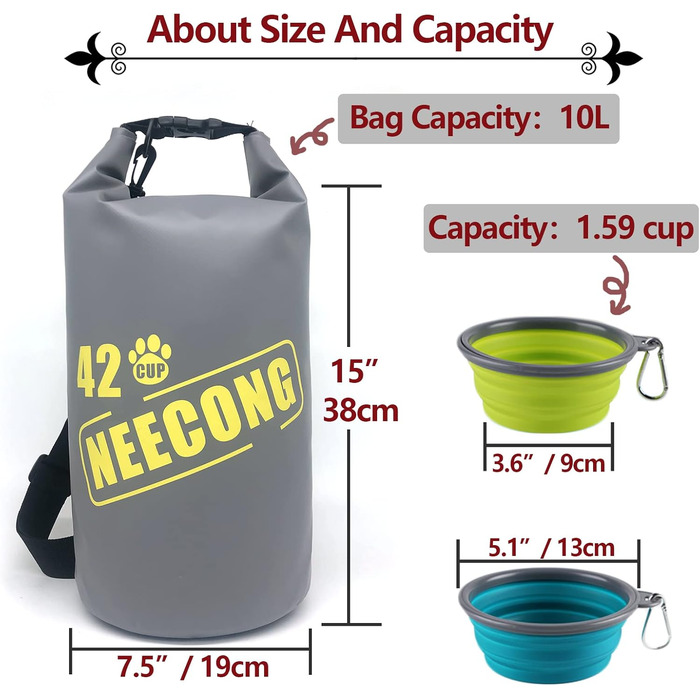 Набір для годування собак NEECONG: сумка-органайзер з складною мискою, 42 порції, 10 л, 400 мл