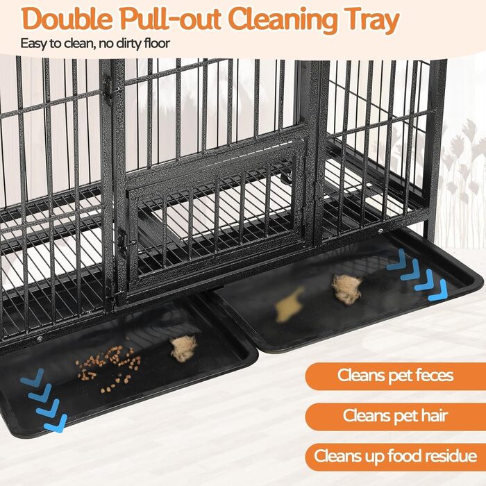Клітка для собак для дому, ґратчаста клітка-бокс з подвійними дверцятами для великих та середніх собак, клітка для собак у квартиру з знімним піддоном та 2 замикаючими колесами, 79x54x73 см
