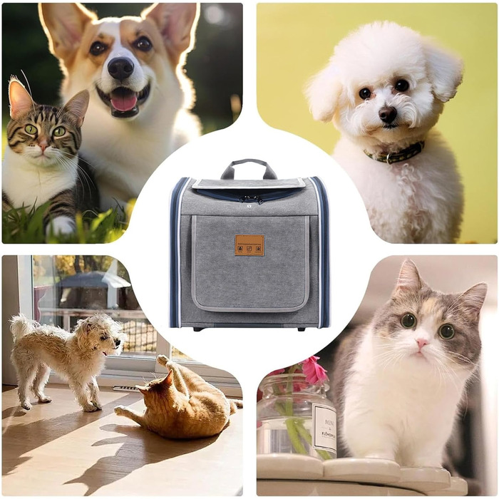 Фарбований кошик для собак - кошик для велосипеда, переносник для домашніх тварин, посилений рюкзак, розширюваний, м'який велосипедний рюкзак з 4 відкритими дверцятами | 4 сітки для маленьких собак, котів, цуценят - сірий