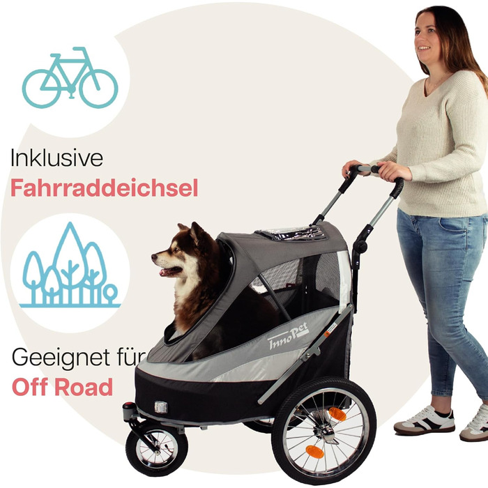 Innopet Sporty: Причіп для собак Innopet Sporty Deluxe (30 кг) - 2-в-1: бугель та причіп для велосипеда, з дощем. Чорний/Срібний