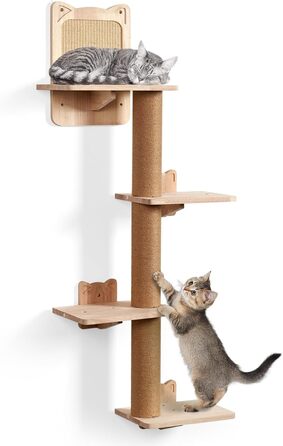 Котячий комплекс на стіну LitaiL Wandkratzbaum: 4 яруси, 110 см, еко-дерево, сірий колір