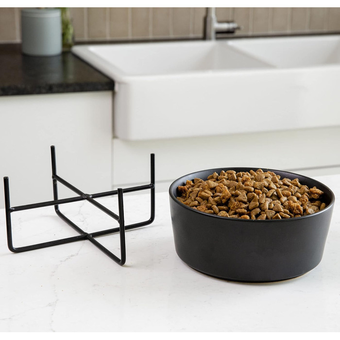 Підставка для годівлі собак Waggo з мискою, керамічна, піднята, маленька, матова біла