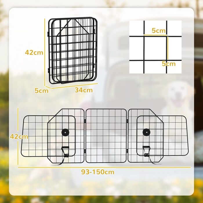 Сітка для собак PawHut - бар'єр у багажник авто, сталева, 93-150 x 42 см