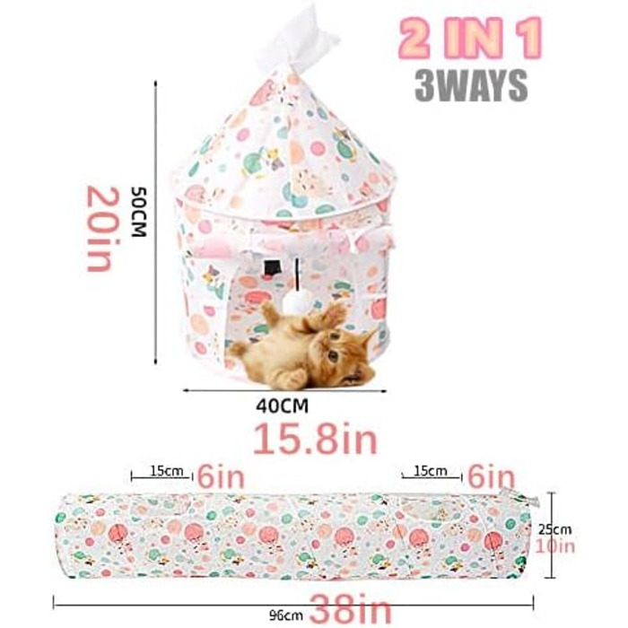 Ігровий тунель для котів та тварин, Pop-Up тунель, складаний, для дому (рожевий)