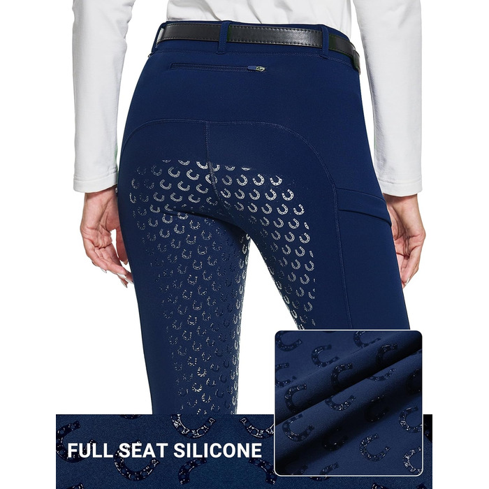Легінси для верхової їзди FitsT4 T4 Sports Damen Winter з флісу, силіконове сідло, кишені на блискавці, XS, військово-синій