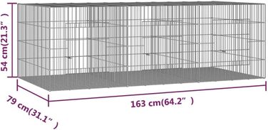 Клітка для кролів vidaXL, 3 секції, 163x79x54 см, оцинкована сталь, вольєр для домашніх тварин