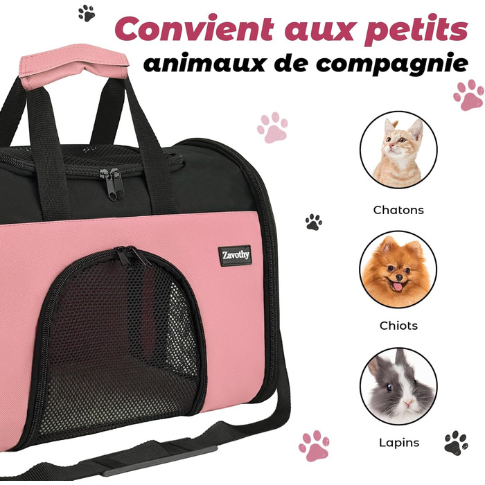 Транспортна сумка для котів та собак, дихаюча та складна, переноска для котів з регульованим плечовим ременем, знімна плюшева підстилка (рожева, S)