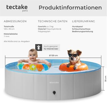 Басейн Tectake® для собак та дітей: надувний, складний, діаметр 120 см