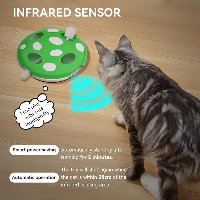 Інтерактивна іграшка для котів Namsan з інфрачервоним сенсором, USB-C зарядка, тиха, електрична - зелена