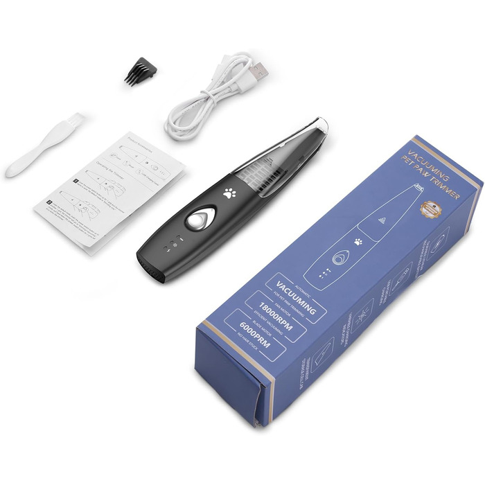 Триммер для собак та котів Ankilo 2-в-1 з пилососом, 6000 об/хв, USB, для догляду за лапами та очима