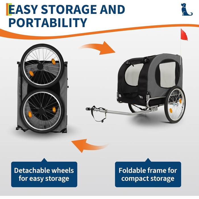 Причіп-коляска для собак до 40 кг та інших дрібних тварин - 88 lbs, сталевий каркас, колеса 16 дюймів, знімний вкладиш, для активного відпочинку (сірий)