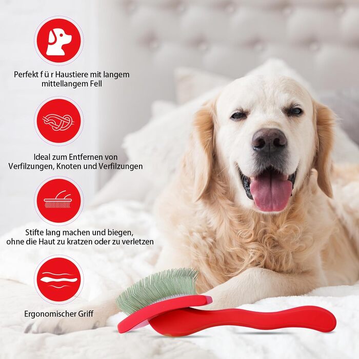 Щітка для вичісування собак та котів з довгим хутром (червона) - видаляє відмерле та підшерсток, з гребінцем