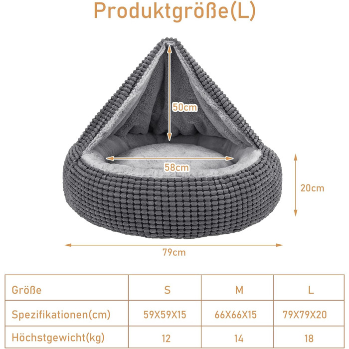 Кругле ліжко для собак та котів JOEJOY, середнього розміру, з ковдрою, 66x66x15 см (Сірий)