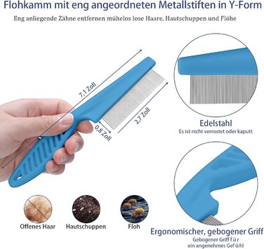 Набір щіток для собак, 5 шт., для грумінгу, самоочищувані, для великих та середніх собак, котів та дрібних тварин, для довгої та короткої шерсті, зменшує випадання шерсті, блакитний