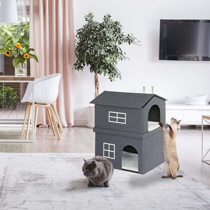 Будинок для котів Relaxdays з тканини, складна котяча хатка з 2 входами, 71,5x62,5x44 см, темно-сірий