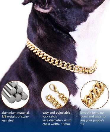 Ланцюжок на шию для собак 1,9 см Goldkette, легкий метал, ошийник для цуценят і бульдогів, 35,6 см, декоративний аксесуар